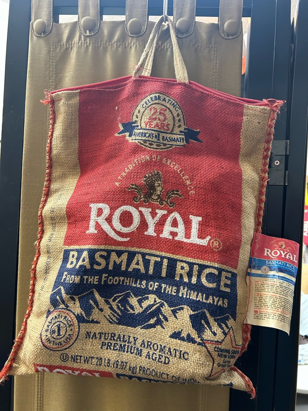 Vintage Royal Basmati Rice burlap tote bag